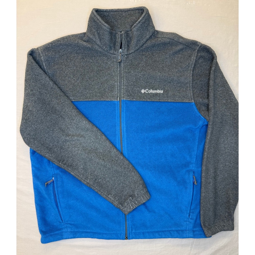 Columbia Fleece Jacket Mens XL Blue Grey Full Zip Colorblock